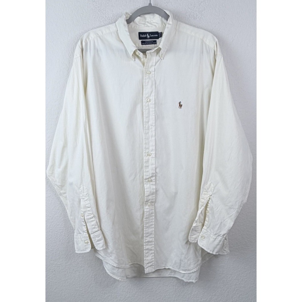 Ralph Lauren Yarmouth Button Down Shirt Men 17.5 35 Ivory Pinpoint Oxford Preppy